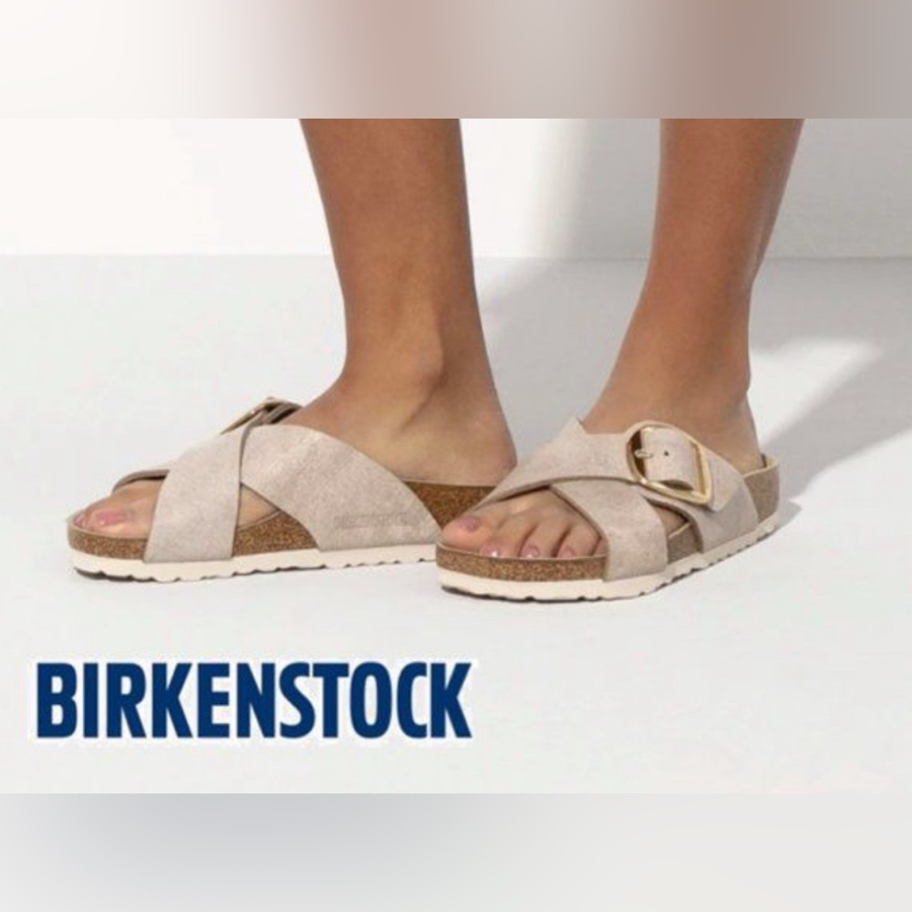 Birkenstock Siena metallic rose gold big buckle Sandler